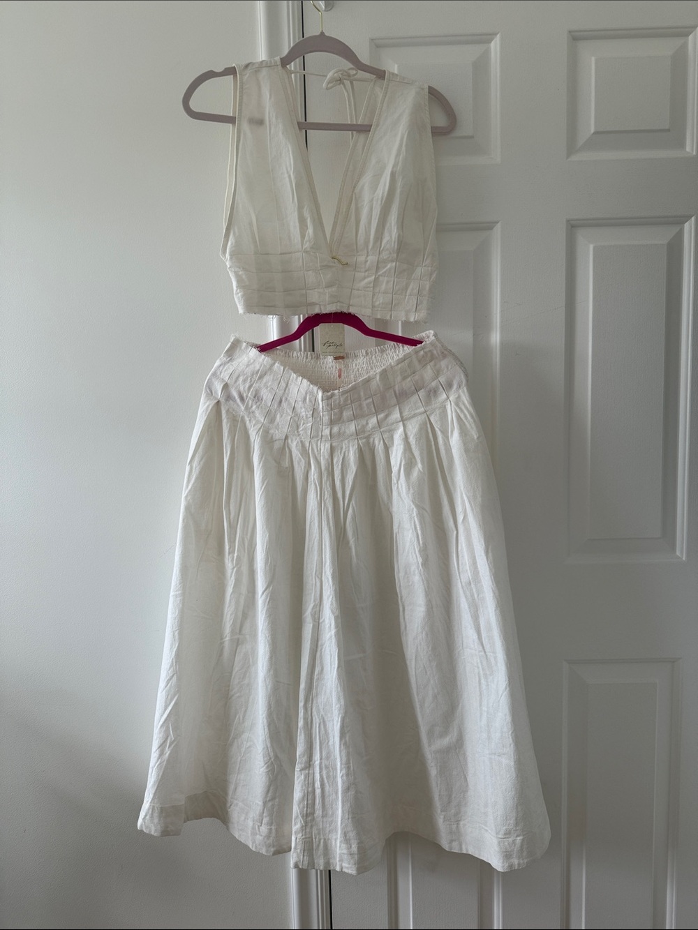 Free People White Two-Piece Skirt and Crop Top Set